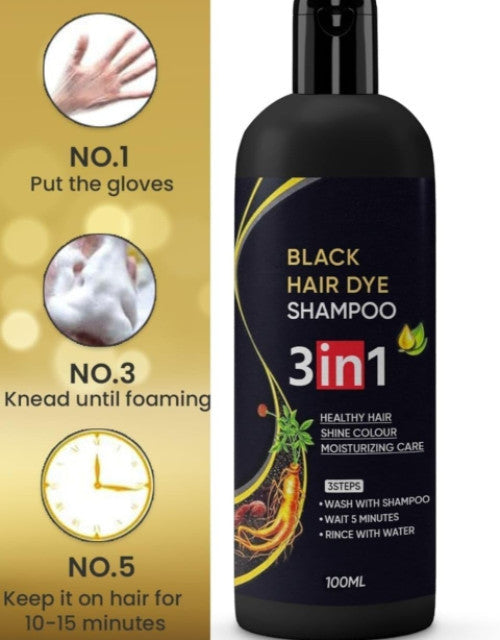 3 in 1 Hair Dye Black Hair Shampoo for Women & Men ( Pack Of 4 )
